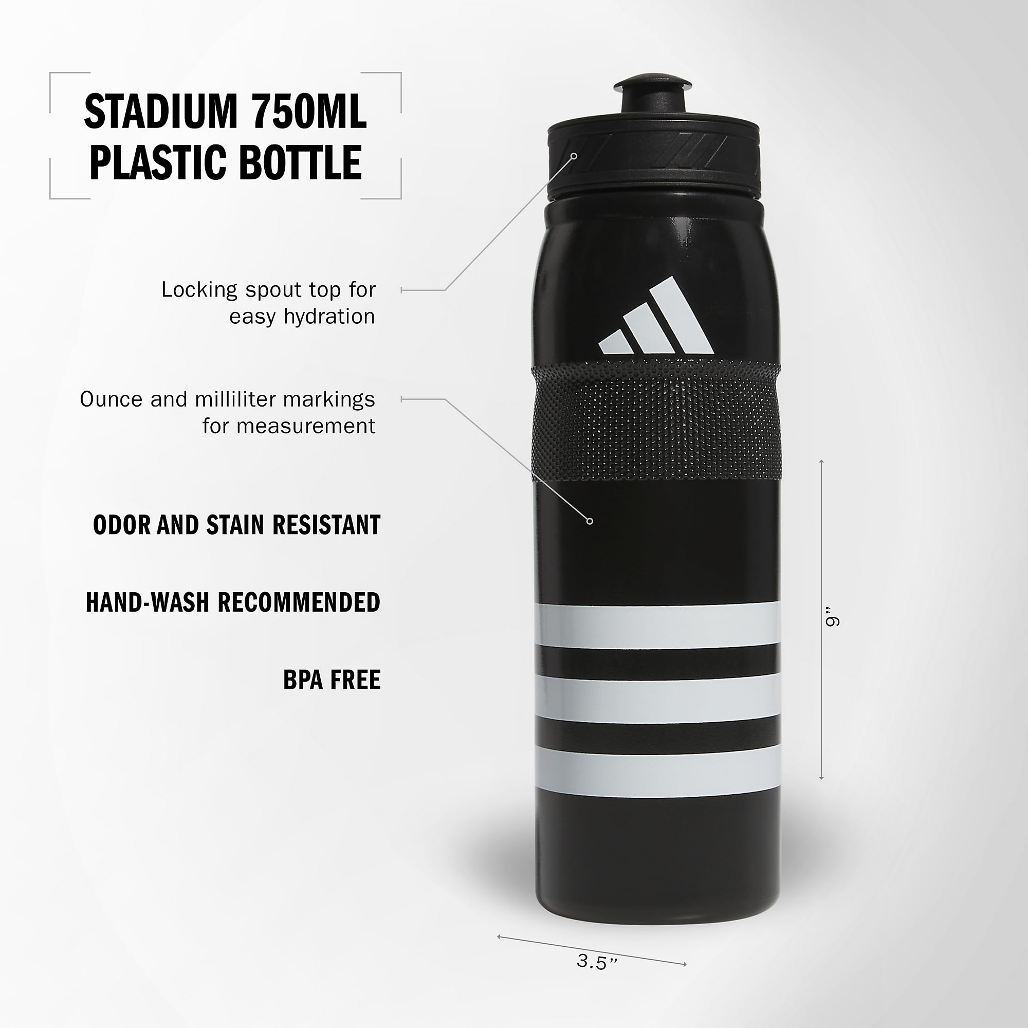 adidas 750 ML (28 oz) Stadium Refillable Plastic Sport Water Bottle