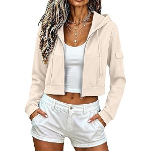 NEKSVTH Womens Zip Up Hoodies - Lightweight Comfort Cropped Sweatshirts 2026 Fall Travel Workout Casual Outfits with Pockets