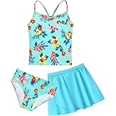 Girls Swimsuit 3 Piece Sleeveless Bathing Suit Sets with Skirt Swimwear Rash Guard for Kids Beach UPF 50+ Sun Protection
