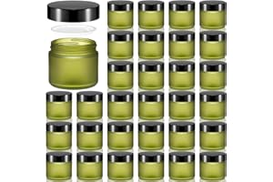 Domensi 32 Pcs 2 oz Glass Jars with Lids Travel Size Round Leakproof Empty Cosmetic Jars with Inner Liners Lid for Storing Makeup Lotions Face Cream Ointments Candle DIY Making (Pea Green)