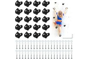 VEIMIA 20PCS Black Rock Climbing Holds,Hard Plastic Rock Climbing Wall for Kids,Extra Large Climbing Rock Wall Grips with Mounting Hardware and Wrench for Indoor Outdoor Playground,Installed on Wooden Board
