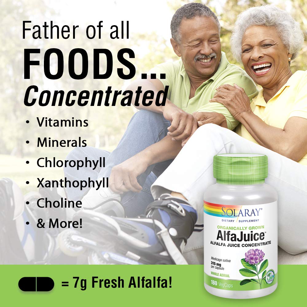 Solaray Organically Grown AlfaJuice 315 mg | Alfalfa Juice Concentrate | Naturally Occurring Vitamins, Minerals, Chlorophyll & More | 180 VegCaps: Health & Personal Care