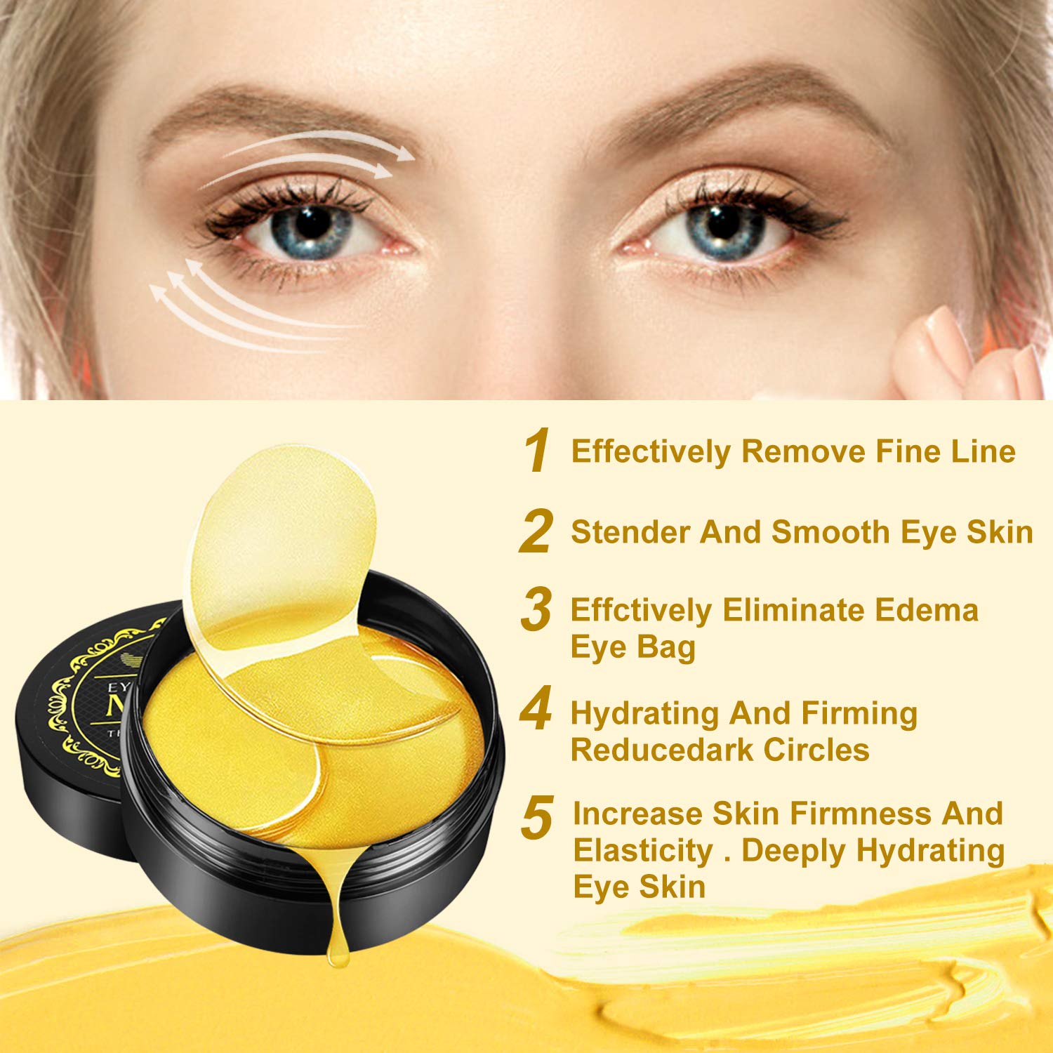 Gold Eye Mask, POSTA 60 PCS Eye Treatment Mask With Collagen, Under Eye Mask Treatment for Puffy Eyes, Dark Circles Corrector, Used for Eye Bags, Anti Aging Patches Luxury Gift for Women and Men : Beauty