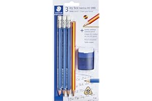 STAEDTLER My First Norica Triangular Learner's Pencil + Sharpener, #2 HB, Easy-Grip 3-Sided Design for Beginning Writers, Pre
