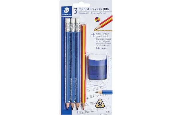 STAEDTLER My First norica Triangular Learner's Jumbo Pencils Set: 3 Jumbo Pre-Sharpened #2/HB Pencils, Rainbow Pencil Crayon