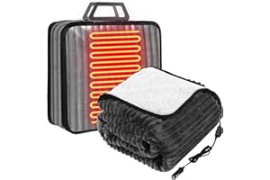 Riakrum 12v Heated Car Blanket 58" x 43" Fleece Electric Heated Blanket Portable with Temperature Controller USB Charger Car Outlet Adapter for Truck Winter Cold Weather(Dark Gray,Ribbed)