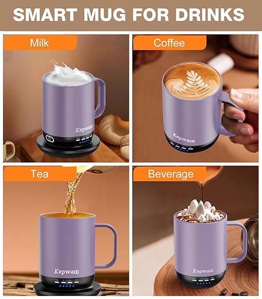 KEPWAM SELF HEATING COFFEE MUG T1-16OZ FAST HEATING & ULTRA LONG-LASTING BATTERY LIFE, HEATED COFFEE MUG UP TO 149℉ – TOUCH & APP CONTROLLED COFFEE MUG, BIRTHDAY GIFTS FOR WOMEN AND MEN