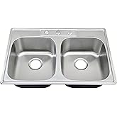 Blenzia 33x22 Drop In Double Bowl Kitchen Sink 33 Inch 50/50 Topmount 18 Gauge Stainless Steel Commercial Grade Satin Finish 