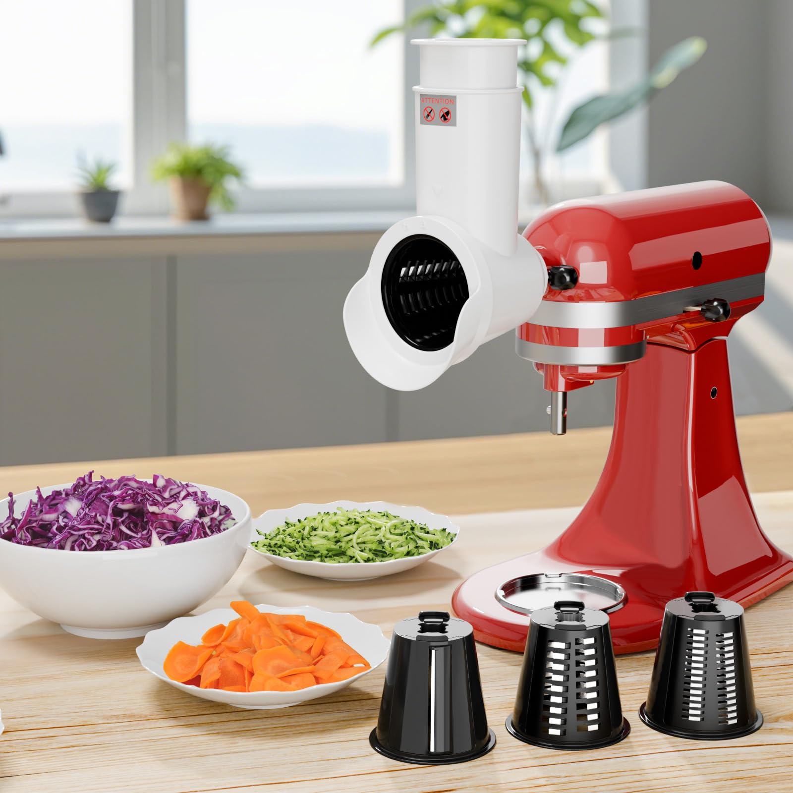 Tmbeg Slicer Shredder Attachment for KitchenAid Stand Mixer, Cheese Grater, Cheese Grater with 3 Blades, Salad Maker Attachment for Kitchen aid, Dishwasher Safe, Food Slicer for Grating and Slicing