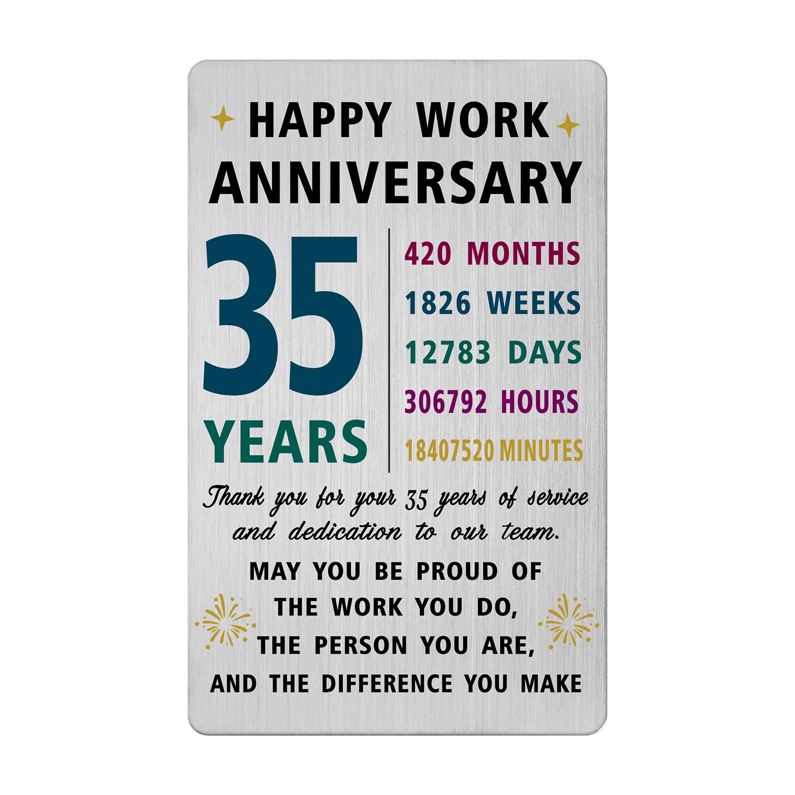 Richesele 35 Years Work Service Card - Thank You 35 Years Work Gifts - Happy 35th Work Anniversary Credit Card Size Keepsake — image 1