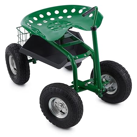 Waldbeck Park Ranger • Gartensitz • Arbeitssitz • fahrbarer Gartenstuhl • rückenschonend • robust • breite Gummireifen • Sitz