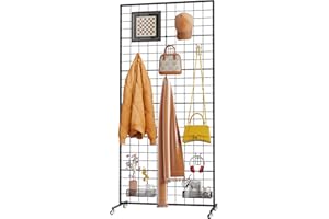VGMiu Gridwall Panel 1PCS Display Stand 2.6' x 5.8' FT Black Wire Gird Wall Panels Movable Retail Display Racks Floorstanding Grid Wall with Wheel for Art Craft Photo Display Fair Trade Show