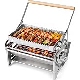 360&deg; Rotating BBQ Grill, Portable Outdoor Stainless Steel Charcoal Grill | 304 Food-Grade Stainless Steel, Foldable &amp; Easy to Carry, Even Heat &amp; Juice Lock, For 3-5 People, Camping &amp; Picnics