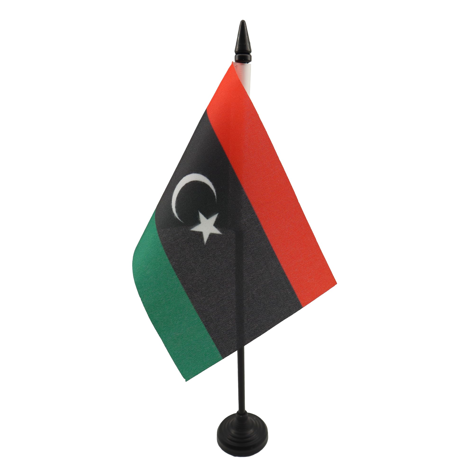 AZ FLAG - Libya Table Flag 4'' x 6'' - Libyan Office Mini Banner 100% Polyester 15 x 10 cm - Mini Desk Flag with 10'' Pole and Black Plastic Base