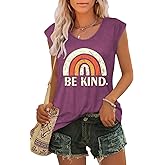 Be Kind Tank Top Women Rainbow Sleeveless Graphic Tees Positive Message Inspirational Shirts Size S-M