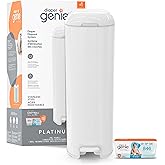 Diaper Genie Platinum Diaper Pail, White - Made in Durable Stainless Steel and Includes 1 Easy Roll Refill with 18 Bags