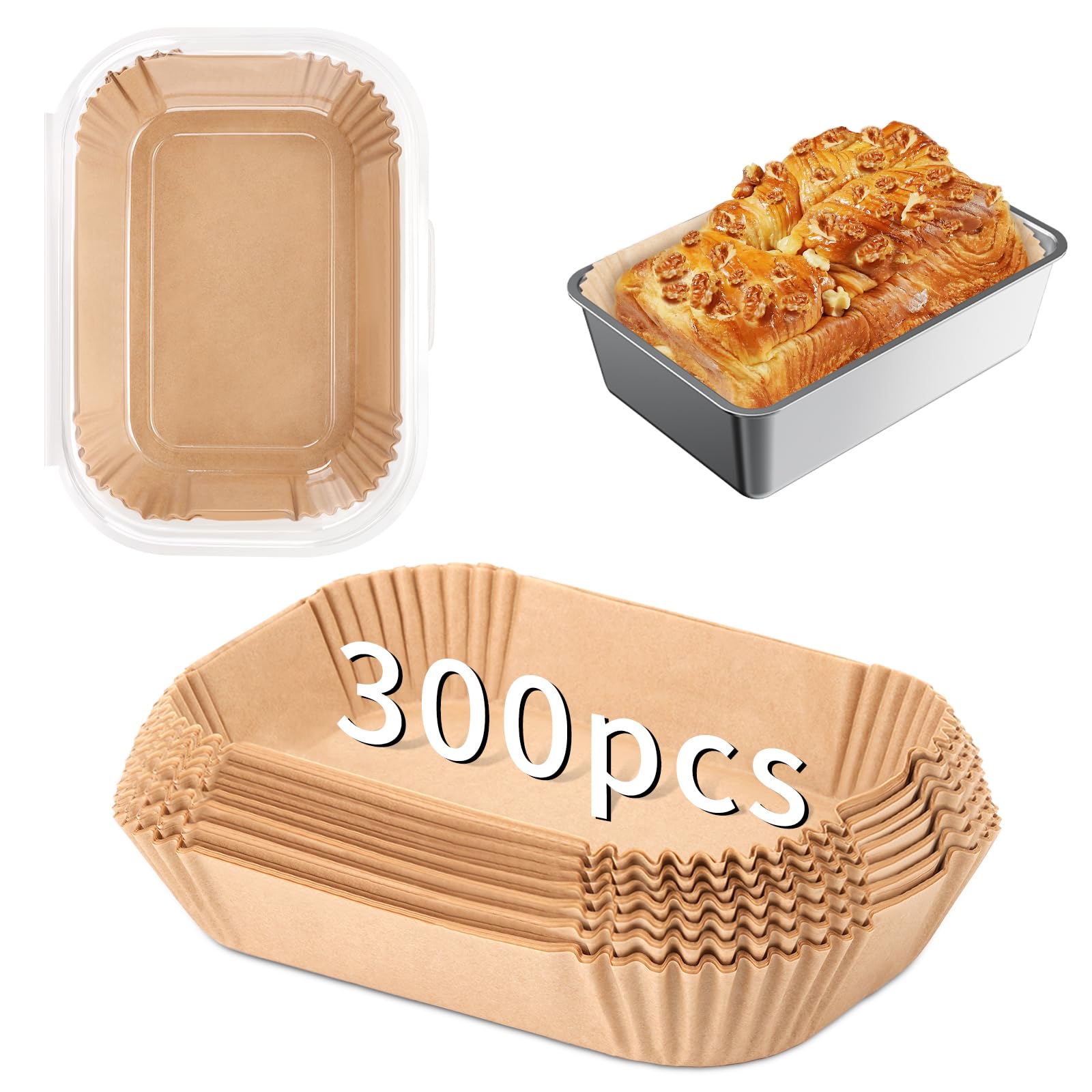 Photo 1 of 300 Pcs Loaf Pan Liners for Baking Bread 9x5 Inch - Bread Pan Parchment Liners for Bread, Cakes, Banana Bread, Parchment Paper, Air Fryer Liner (Brown)