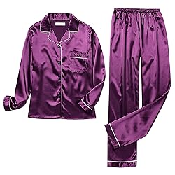Womens Satin Pajamas Set Long Sleeve Sleepwear