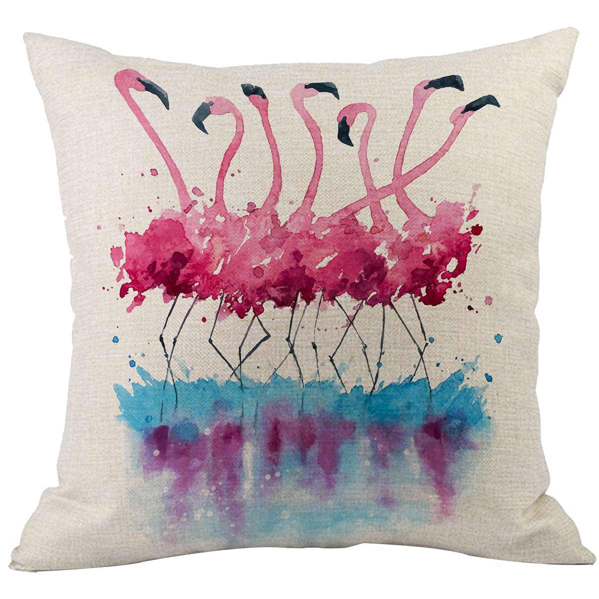 CANSEGO Flamingo Pillowcases Watercolor Pink Bird Wildlife Animal Flamingos in Blue Water Throw Pillow Cushion Covers Cotton Linen for Men Women Boys Girls Living Room 18x18 Inch