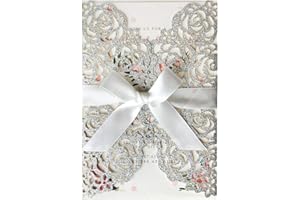 KUCHYNEE 5x7.3 Inch 20PCS Blank Silver Laser Cut Wedding Invitations kit with Envelopes & Bowknot Quinceanera Invitation Card