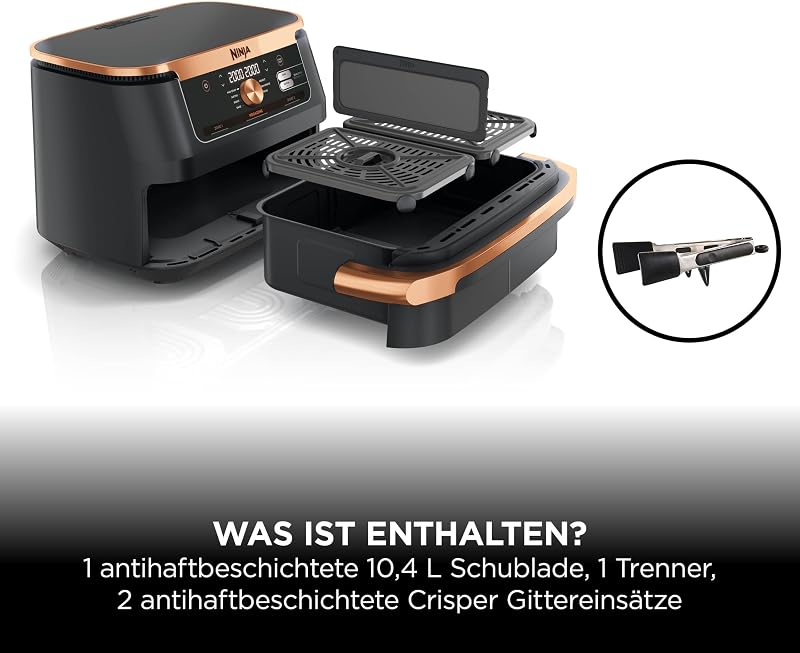 Foodi FlexDrawer Heißluftfritteuse, 10,4 L, Dual Zone, Schwarz/Kupfer
