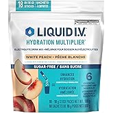 Liquid IV Sugar-Free Electrolyte Drink Mix for enhanced hydration White Peach Hydration Multiplier with Vitamins B3, B5, B12 