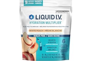 Liquid IV Sugar-Free Electrolyte Drink Mix for enhanced hydration White Peach Hydration Multiplier with Vitamins B3, B5, B12 