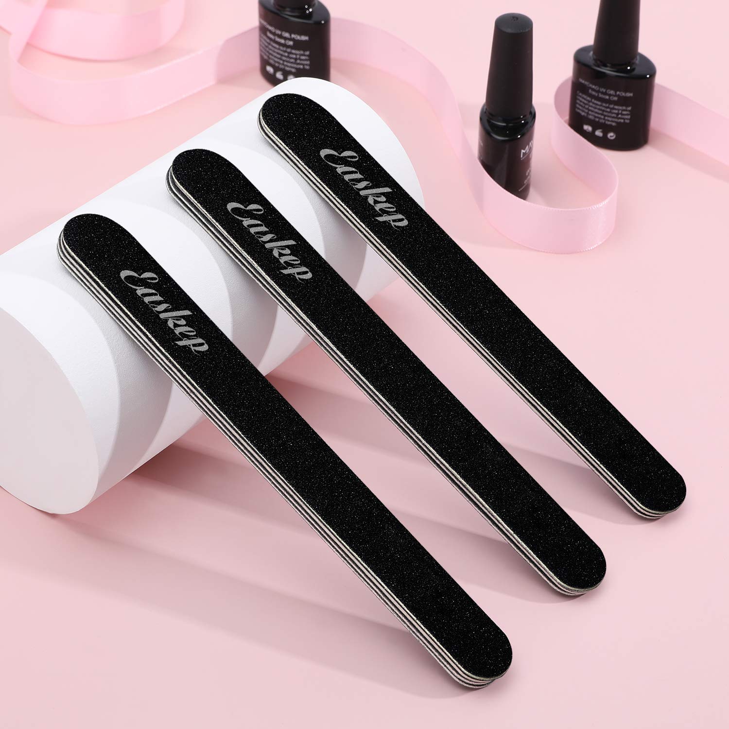 Nail Files, Easkep 10pcs 100 180 Grit Professional Double Sided New Wood Material Black Nail File Bulk for Natural And Acrylic Nails (Black) : Beauty