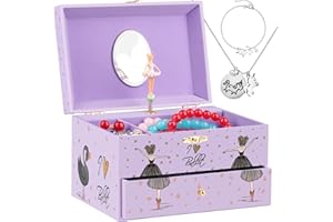 efubaby Jewelry Box for Girls Music Box Girls & Unicorn Necklace and Bracelet Jewelry Boxes with Spinning Ballerina & Drawer Musical Jewelry Boxes for girls Birthday Gift Swan Lake Tune,Purple