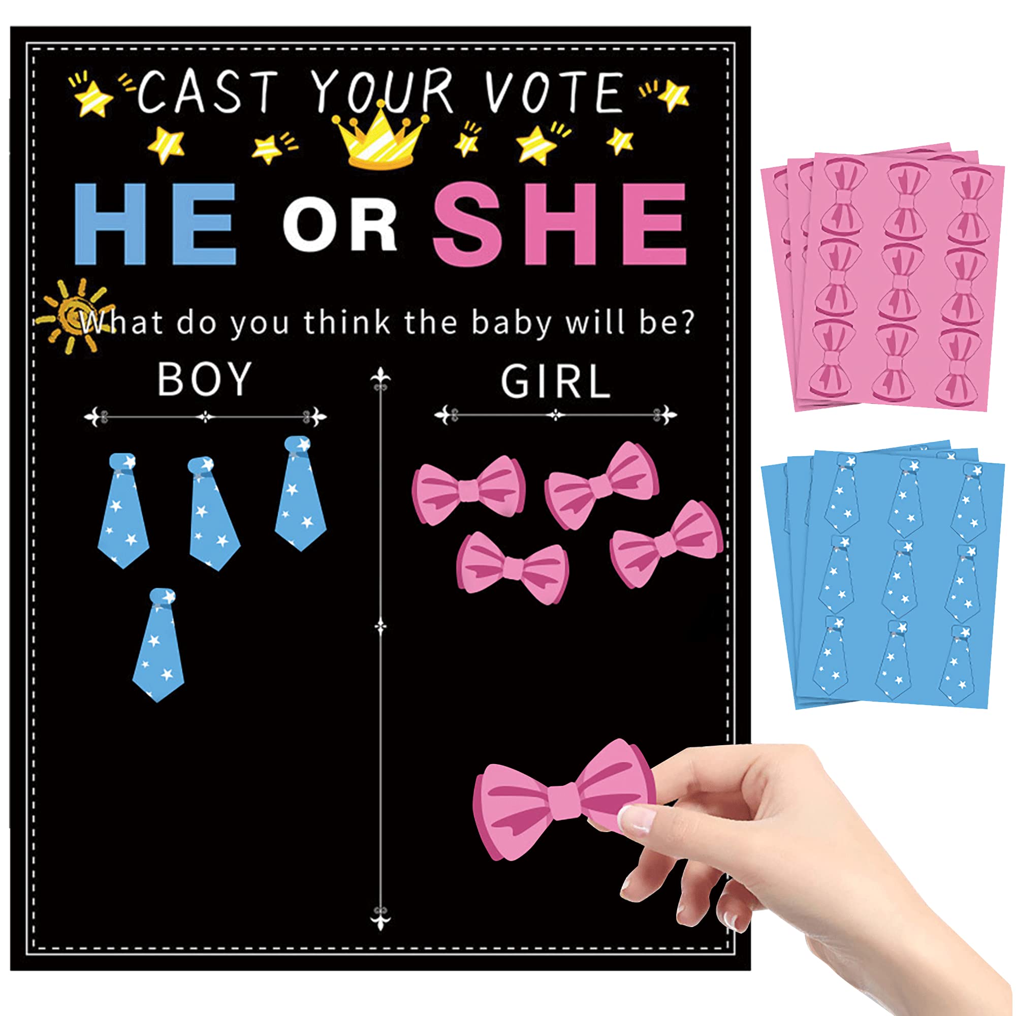 Creative Voting Game - Boy or Girl Baby Gender Reveal Party with 27 Blue Ties and 27 Pink Bows Stickers