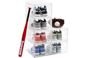 Uni HIMO Drop Front Shoe Box with Clear Door,6 pack Plastic Shoe Boxes Stackable,Thicken & Sturdy Organizer Containers For Sneakers,Fit up to US Size 12(13.5”x 10.5”x 7.4”)
