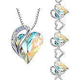 Leafael Infinity Love Heart Necklace and Bracelet for Women, April Birthstone Crystal Jewelry, Silver Tone Bundle Gifts for Women, Rainbow Opal White