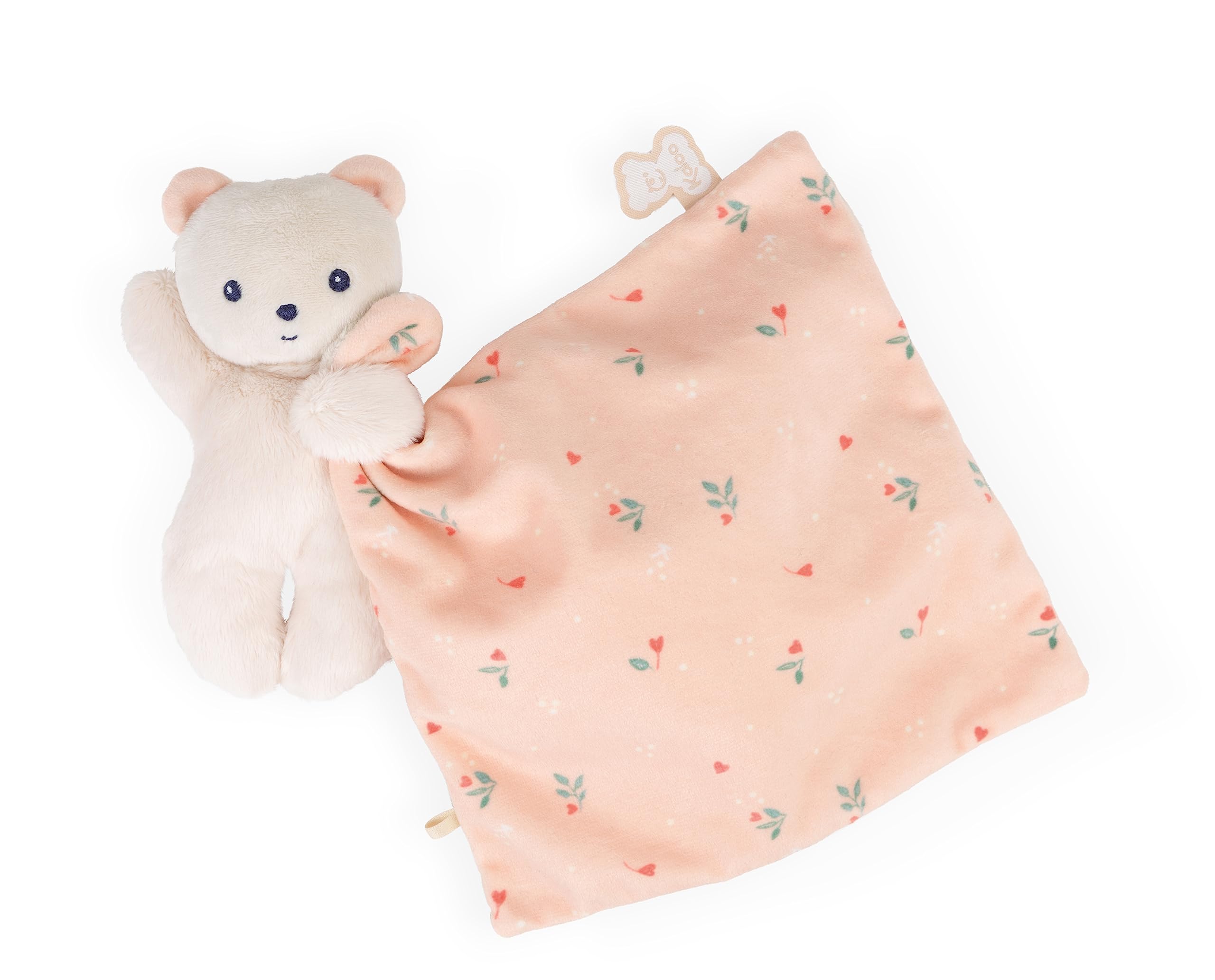 Kaloo - Carré Douceur - Leaves of Love Teddy Bear Comforter - Square: 7.1" x 7.1" / 18 x 18 cm - Babies’ Soft Toy - Ultra-Soft Materials - Gift Box - K972005