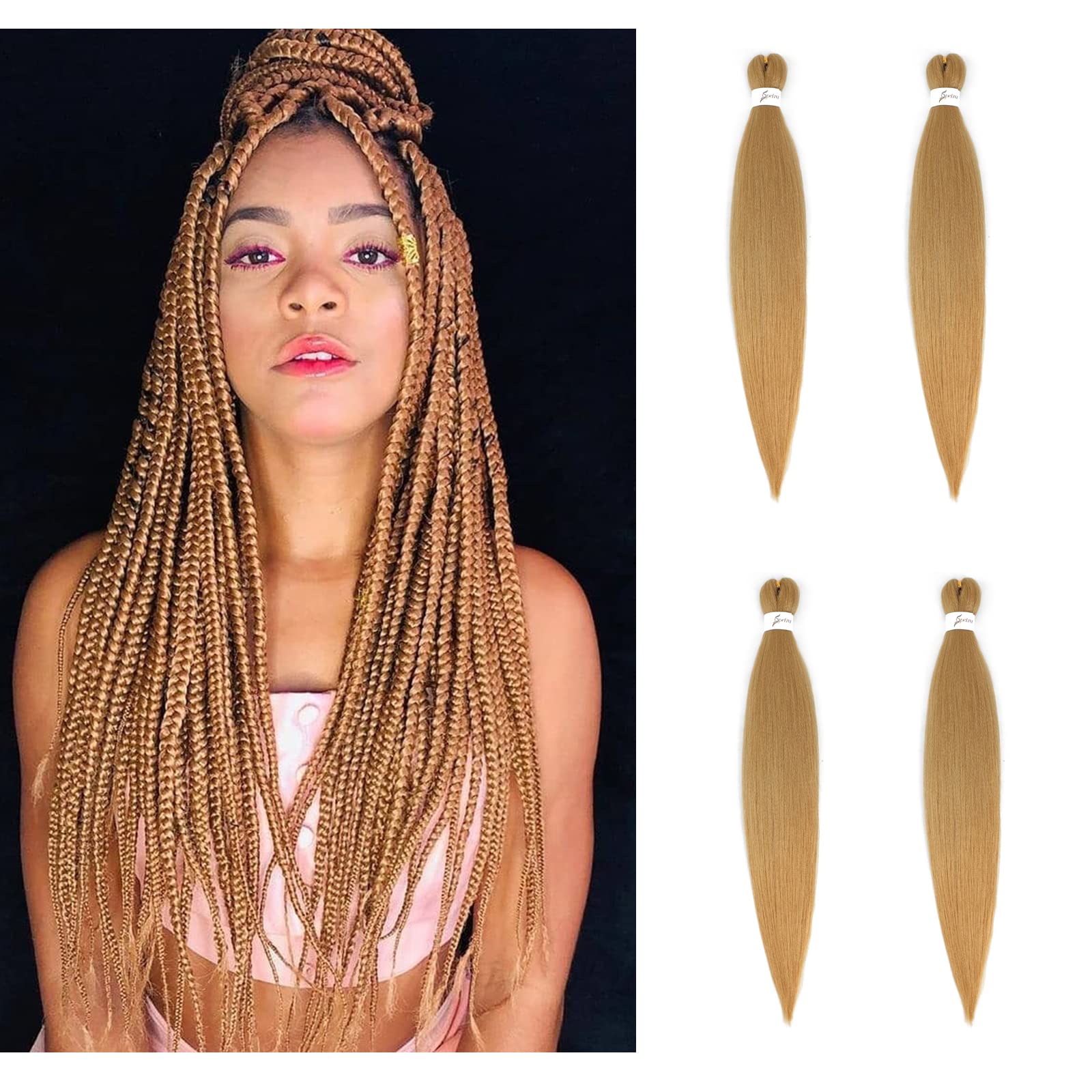 X-Tress Honey Blonde Box Braids 4 Packs Easy Braids for Women and Children 24" Synthetic Braiding Hair Naturel Looking Super Soft Fiber Hair Kinky Straight Style(#27) — image 1