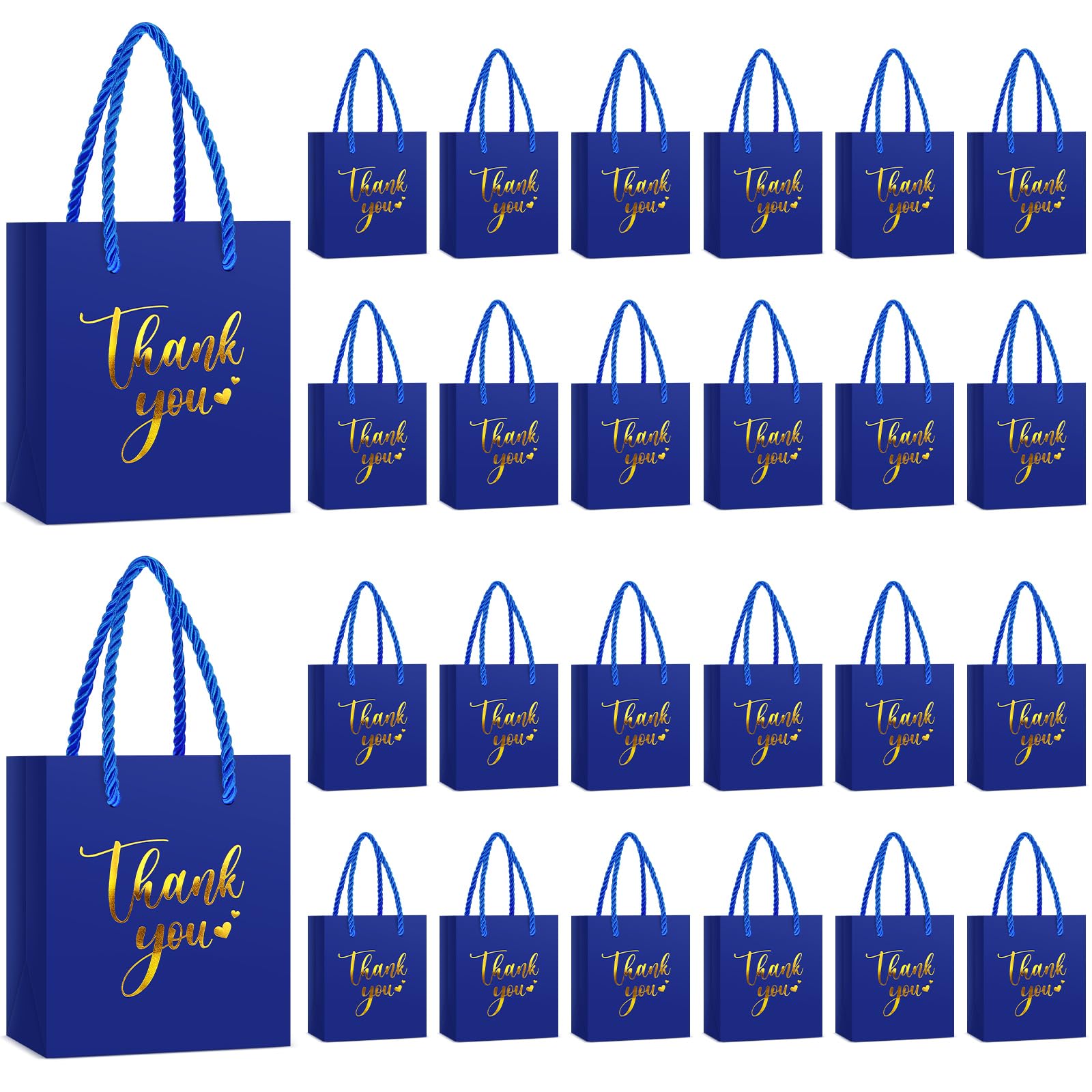 Photo 1 of Honoson 60 Pcs Mini Gift Bag with Handle 4 x 2.75 x 4.5'' Small Thank You Paper Foil Gift Bag for Wedding Birthday Party Favor(Royal Blue)