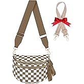 X-KIDS Checkered Crossbody Bag Bum Bags for Women Large Nylon Checkered Purse Fanny Packs Sling Bag, Bonus with a Extra Strap