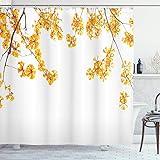Ambesonne Yellow Shower Curtain, Flower Tree