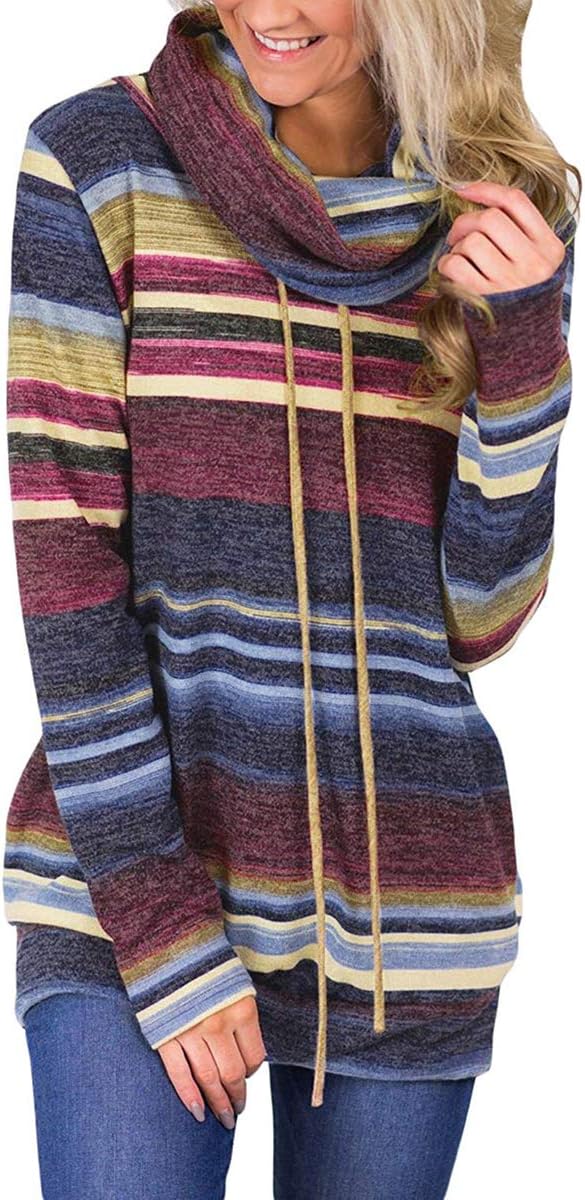 Women's Long Sleeve Casual Lightweight Sweatshirts Tunic Shirt Cowl Neck Jumper Top