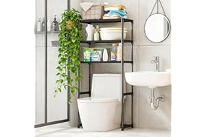 MilleLoom 3 Tiers Metal Over The Toilet Shelf, Floor-Standing Toilet Shelf- for Most Toilets, for Bathroom Laundry, Black