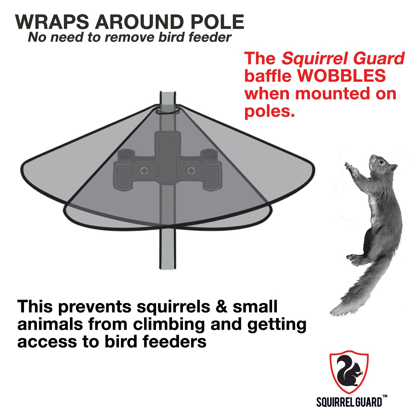 Squirrel Guard Baffle Protects Hanging Bird Feeders Poles