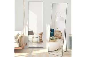 ENJOYBASICS 63"x20" Full Length Mirror with Stand, Large Body Mirror Hanging or Leaning Against Wall, Aluminum Alloy Wall Mirror, Floor Mirror for Bedroom Living Room Dressing Room, Black