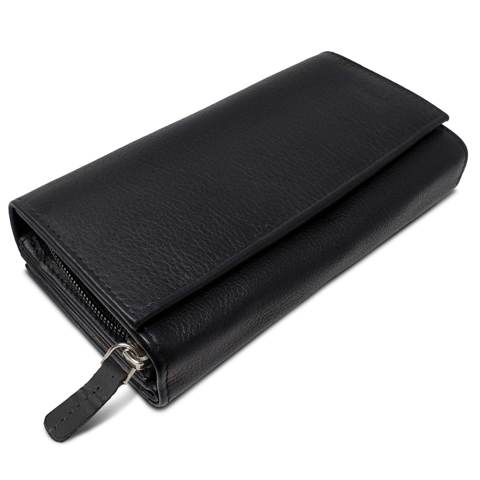 ROYALZ 'Orelia' Vintage Leather Purse for Ladies with 18 Card Slots Women Wallet Long with Many Compartments RFID-Blocker Card Case Large Etui, Color:Black