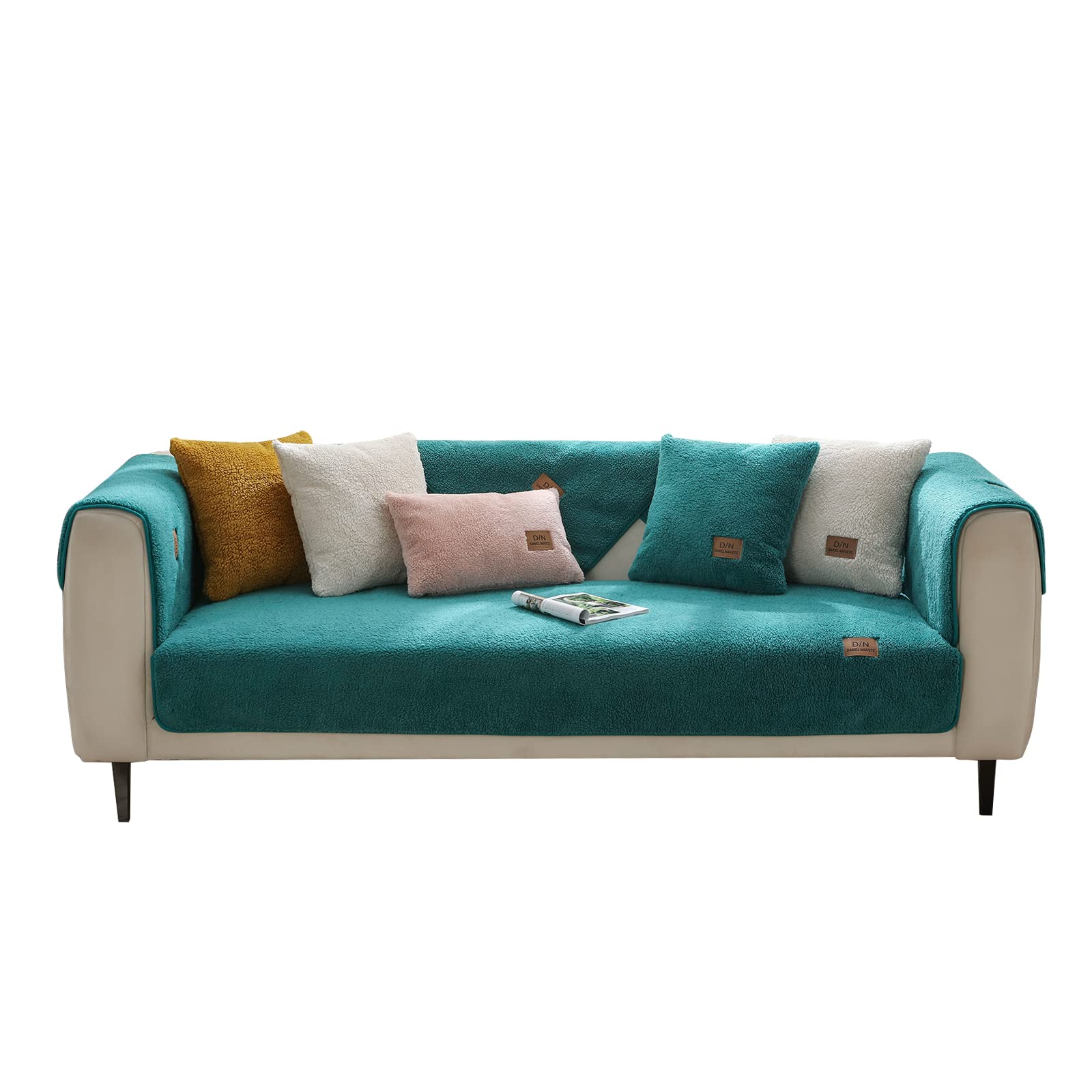 VanderHOME L-Shaped Lambswool Sofa Cover, Universal Non-Slip, Super Soft Autumn Winter Sofa Slipcover for Living Room - 110 * 180cm - Green (1 PC)