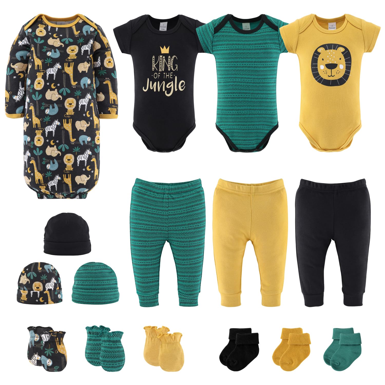 The Peanutshell Baby Layette Gift Set for Baby Boys - 16 Piece Boy Baby Clothes Newborn to 9 Months - King of the Jungle