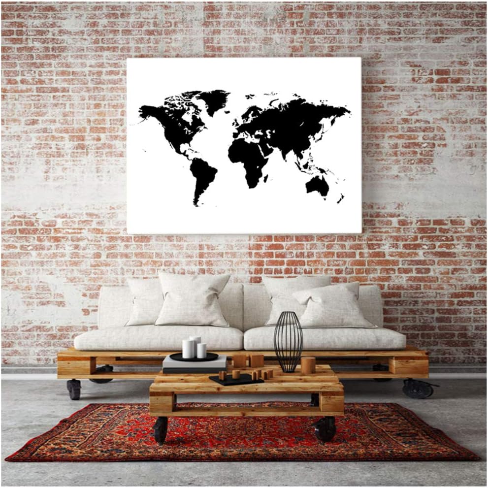 ASLKUYT Weltkarte in Schwarz und Weiß Nordische Dekoration Wandkunst