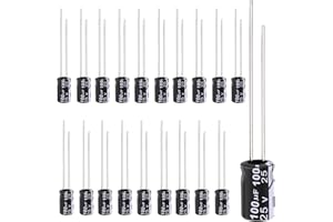 Tnisesm 20Pcs 100UF 25V Electrolytic Capacitor 100 UF MFD 25 Volt with Aluminum Radial Leads
