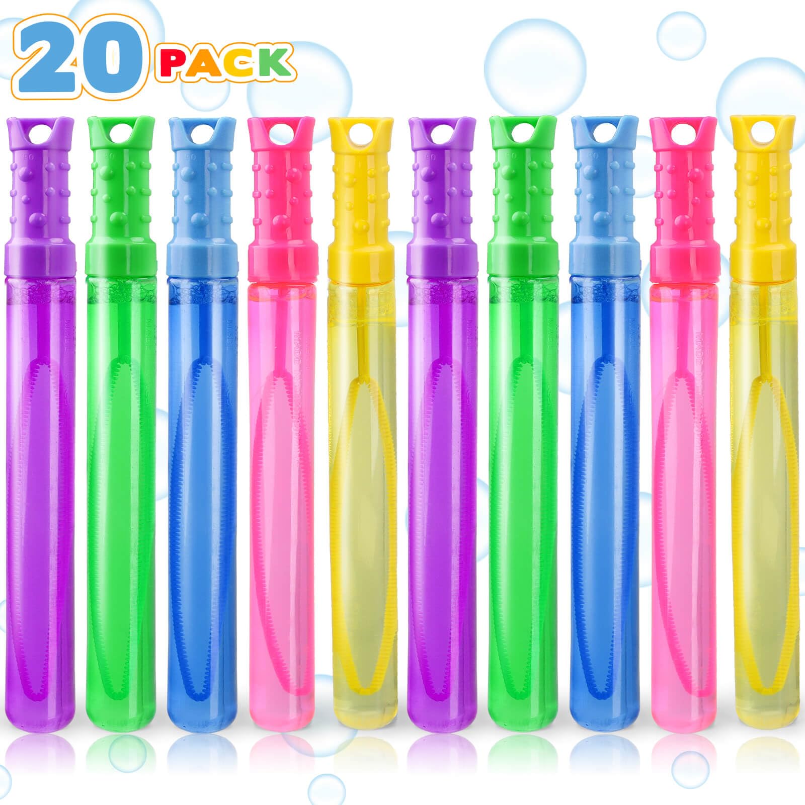 Aooess Gifts for 3+ Year Old Boys Girls: 60ml Bubble Wands 20 Pack Bubble Toys for Age 3 4 5 6 7 8 Year Old Children Party Bag Fillers for Birthday Outdoor Garden Bubble Wands Multipack for Kids