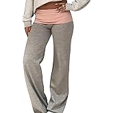 SUEER Women Y2K Fold Over Yoga Pants Elastic Low Waist Contrast Color Straight Wide Leg Soft Sweatpants
