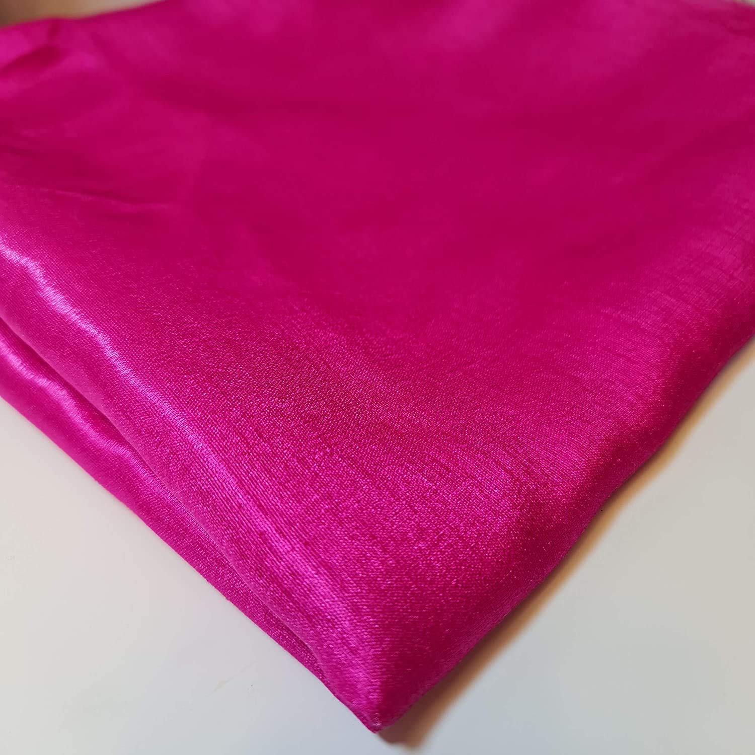 44" Wide Plain Polyester Faux Dupion Raw Silk Satin Finish Dress Craft Patch Fabric Sold by The Meter (Fuchsia, 2 Meter) — image 1