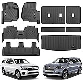 for 2018-2024 Ford Expedition/Lincoln Navigator 8 Seat Floor Mats 3 Row Trunk Cargo Liners Backrest Mat Full Set TPE Rubber Protection Mat Accessories (Only for 8 Seat,Not for Max or L)